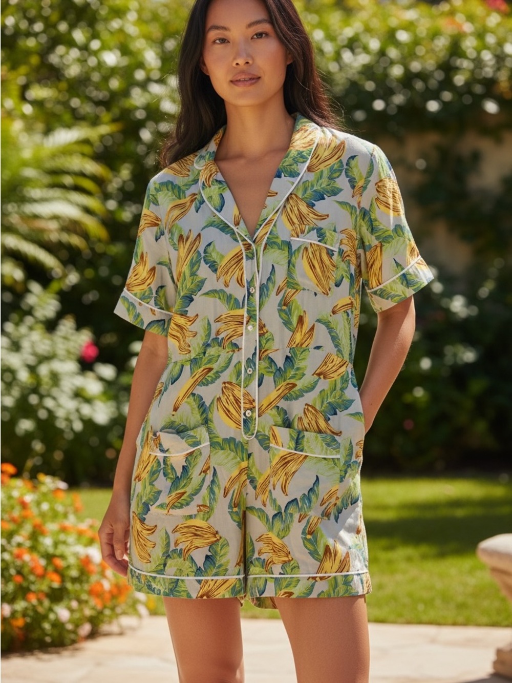 Le Superbe Beatnik Tropical Banana Print Shorts Romper